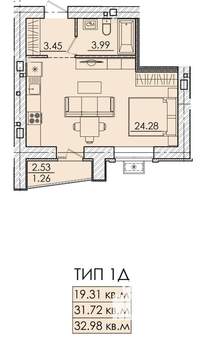 1-к квартира, строящийся дом, 34м2, 10/18 этаж