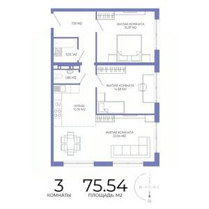 3-к квартира, строящийся дом, 76м2, 3/17 этаж