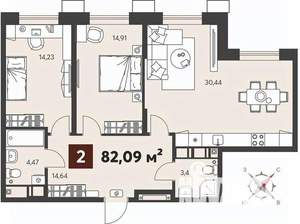 2-к квартира, вторичка, 82м2, 2/18 этаж