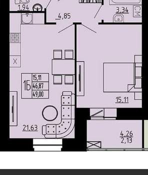 2-к квартира, вторичка, 49м2, 6/14 этаж