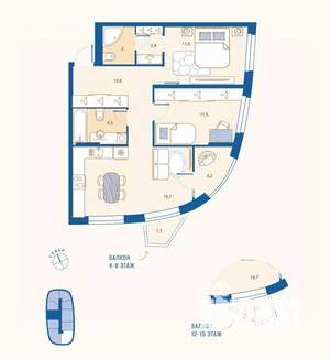 2-к квартира, вторичка, 68м2, 12/16 этаж