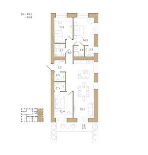 3-к квартира, вторичка, 98м2, 1/18 этаж