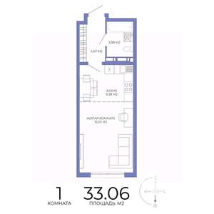 1-к квартира, строящийся дом, 33м2, 11/17 этаж