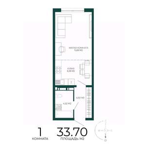 1-к квартира, строящийся дом, 34м2, 3/17 этаж