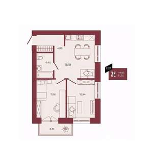 3-к квартира, вторичка, 51м2, 5/17 этаж