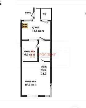 2-к квартира, вторичка, 51м2, 1/1 этаж