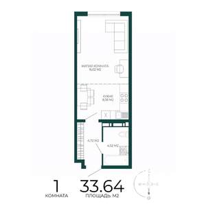 1-к квартира, строящийся дом, 34м2, 7/17 этаж