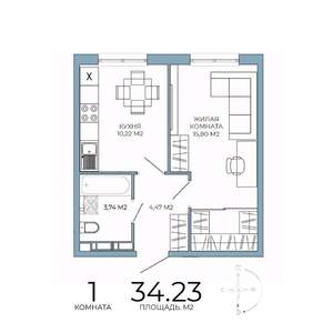 1-к квартира, строящийся дом, 34м2, 14/18 этаж