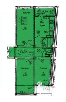 3-к квартира, строящийся дом, 78м2, 2/18 этаж