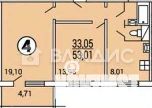 2-к квартира, вторичка, 53м2, 6/10 этаж