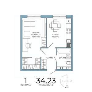 1-к квартира, вторичка, 34м2, 9/18 этаж