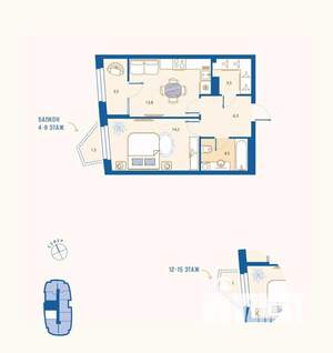 1-к квартира, вторичка, 47м2, 15/16 этаж