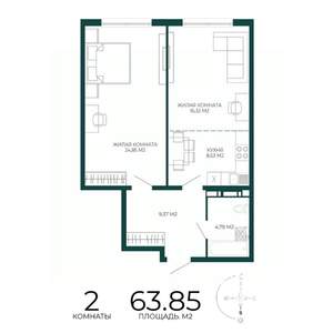 2-к квартира, строящийся дом, 64м2, 12/17 этаж