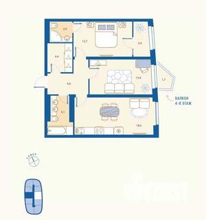 2-к квартира, вторичка, 67м2, 9/16 этаж