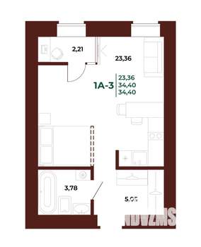 1-к квартира, вторичка, 34м2, 12/17 этаж