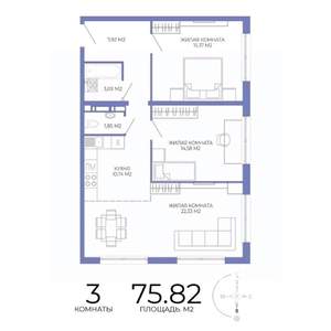 3-к квартира, строящийся дом, 76м2, 7/17 этаж