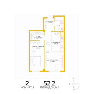 2-к квартира, строящийся дом, 52м2, 5/17 этаж