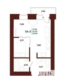 1-к квартира, вторичка, 35м2, 4/17 этаж