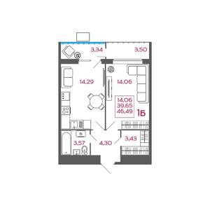 1-к квартира, вторичка, 46м2, 4/17 этаж
