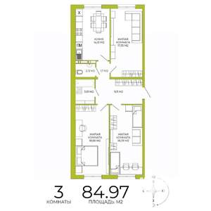 3-к квартира, строящийся дом, 85м2, 11/18 этаж