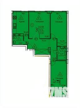 3-к квартира, строящийся дом, 74м2, 2/18 этаж