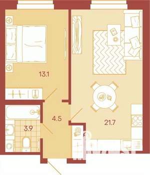 2-к квартира, вторичка, 43м2, 3/17 этаж
