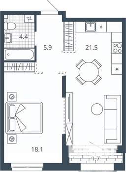 1-к квартира, вторичка, 52м2, 5/24 этаж