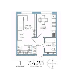 1-к квартира, строящийся дом, 34м2, 11/18 этаж