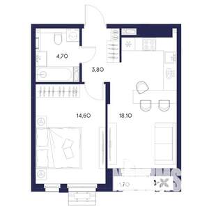 1-к квартира, вторичка, 43м2, 4/16 этаж