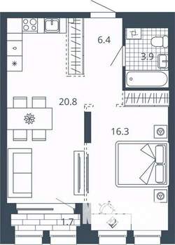 1-к квартира, вторичка, 49м2, 6/24 этаж