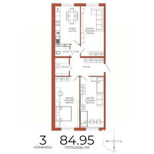 3-к квартира, строящийся дом, 85м2, 17/18 этаж