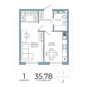 1-к квартира, строящийся дом, 36м2, 4/18 этаж