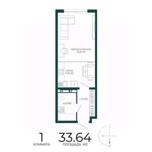 1-к квартира, вторичка, 34м2, 11/17 этаж