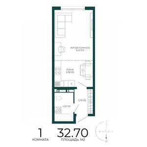 1-к квартира, строящийся дом, 33м2, 13/17 этаж