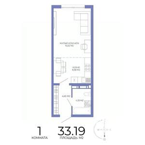 1-к квартира, строящийся дом, 33м2, 15/17 этаж