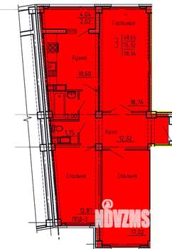 3-к квартира, строящийся дом, 78м2, 4/18 этаж
