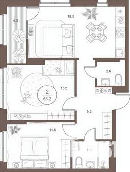 2-к квартира, вторичка, 66м2, 12/16 этаж
