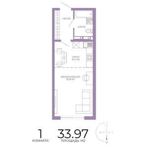 1-к квартира, строящийся дом, 34м2, 6/17 этаж