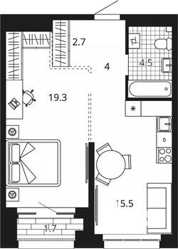 1-к квартира, вторичка, 47м2, 9/23 этаж
