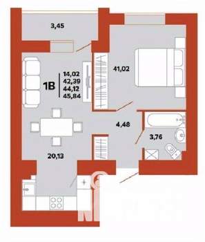 1-к квартира, вторичка, 44м2, 1/10 этаж