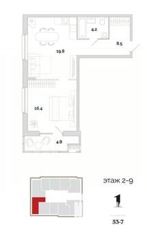 1-к квартира, вторичка, 54м2, 5/24 этаж