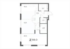 2-к квартира, вторичка, 68м2, 17/21 этаж