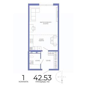 1-к квартира, строящийся дом, 43м2, 9/17 этаж