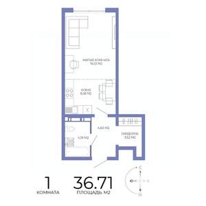 1-к квартира, строящийся дом, 37м2, 7/17 этаж