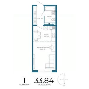 1-к квартира, строящийся дом, 34м2, 8/17 этаж