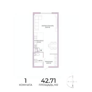 1-к квартира, строящийся дом, 43м2, 17/17 этаж