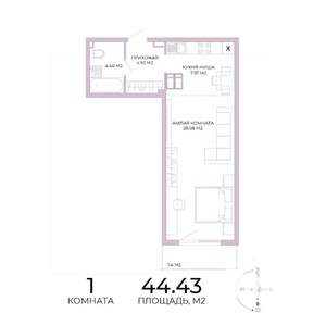 1-к квартира, строящийся дом, 44м2, 13/17 этаж