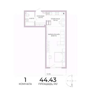 1-к квартира, строящийся дом, 44м2, 17/17 этаж