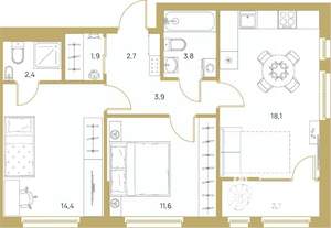 2-к квартира, вторичка, 63м2, 8/17 этаж