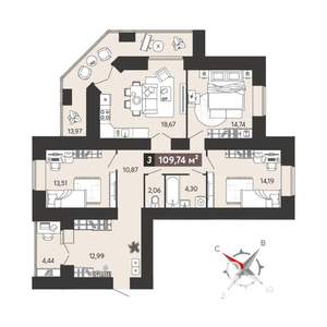 3-к квартира, вторичка, 110м2, 1/18 этаж